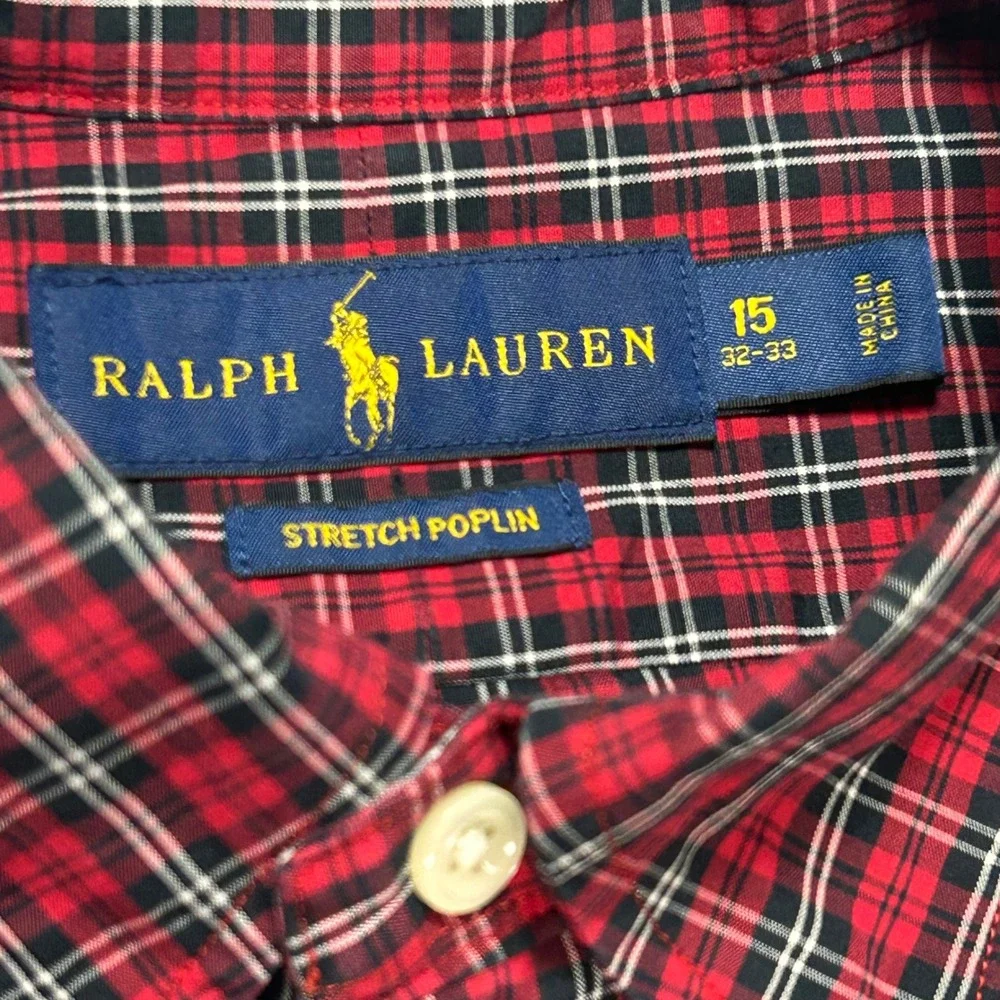 Polo Ralph Lauren Red Plaid Stretch Poplin Button Down Shirt Mens 15 32-33